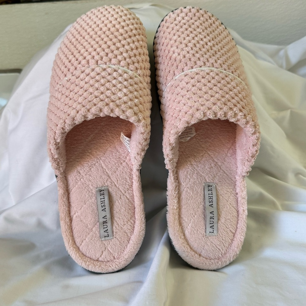 Laura Ashley Rugged Memory Foam Terry Cloth Spa Slippers